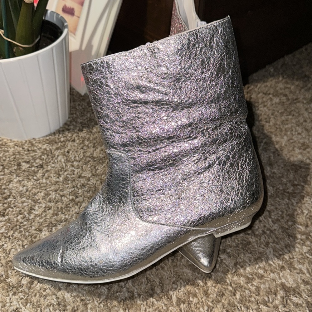Jeffrey Campbell Silver Metallic Boots with Kitten Heel